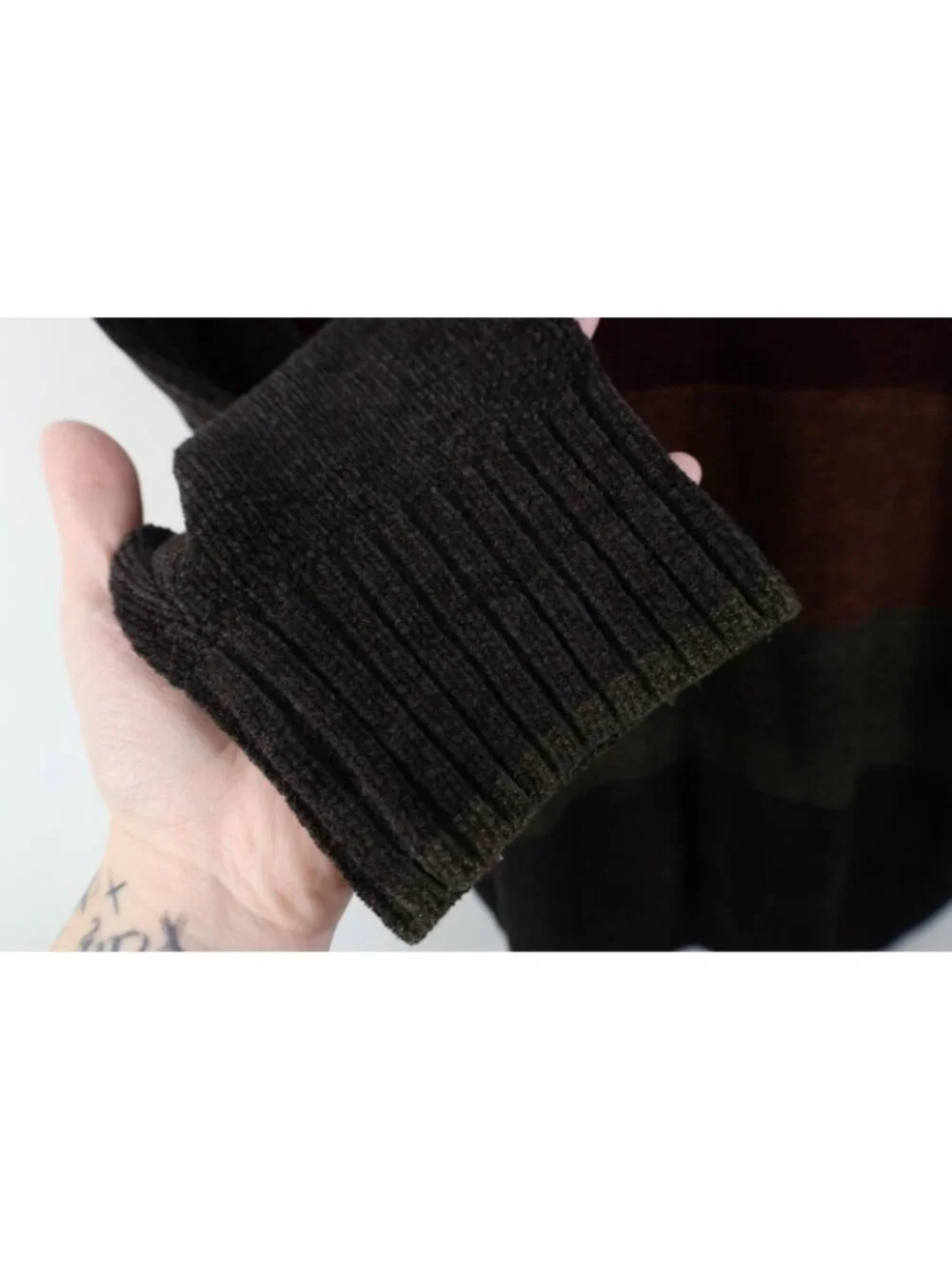 Vintage 90s Streetwear Mens Large Earth Tone Striped Color Block Fleece Sweater